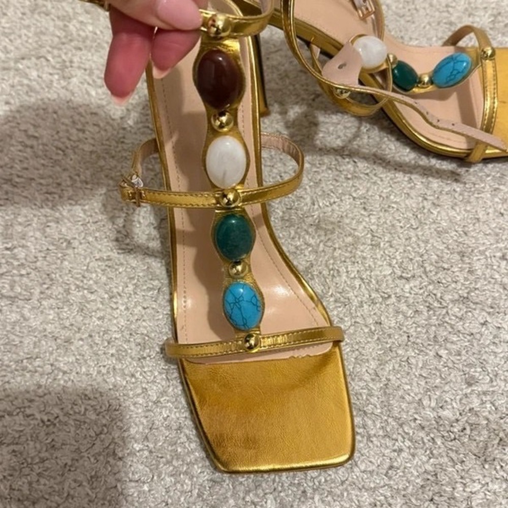 SHEIN Gold Heels with Multicolor Gem Accents - Picture 2 of 3